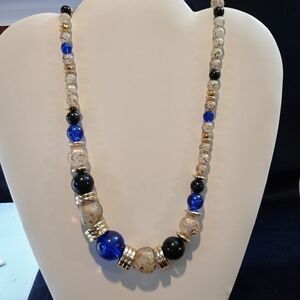 KENNETH COLE Chunky Statement Silvertone Cascading Cat's eye Blue White Elements